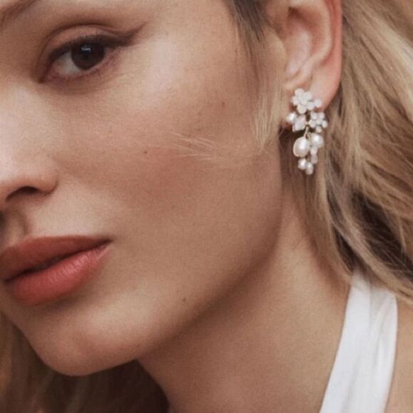 Anthropologie Twigs & Honey Freshwater Pearl and Crystal Cluster Earrings - Picture 2 of 3